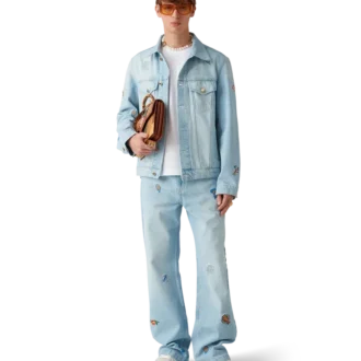 Denimjakke med brodert motiv