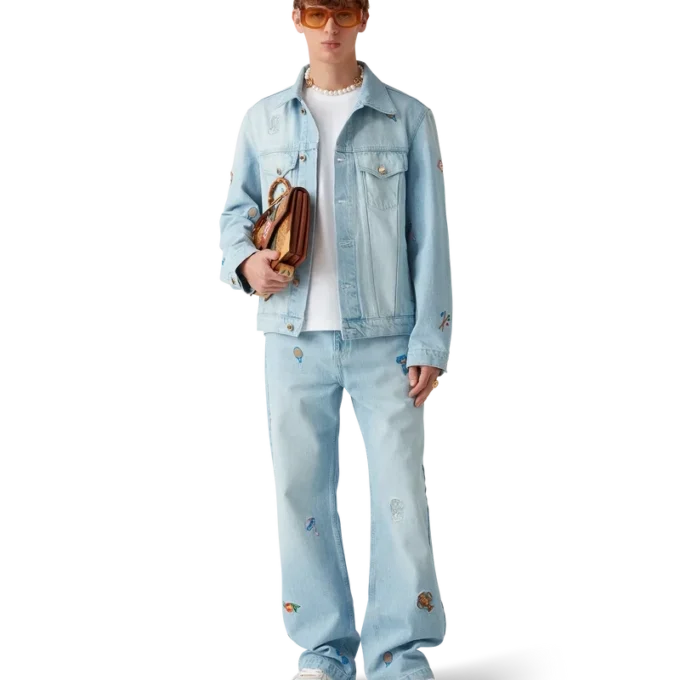 Denimjakke med brodert motiv