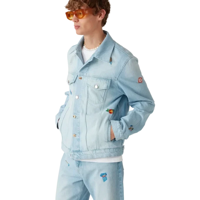 Denimjakke med brodert motiv