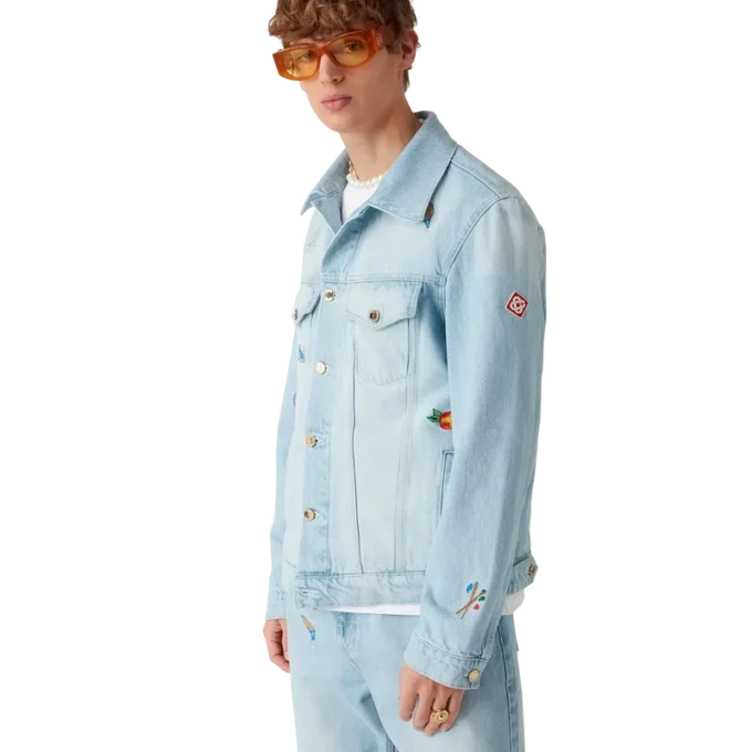 Denimjakke med brodert motiv