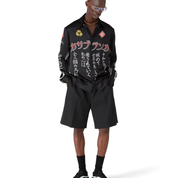 Emblem langermet skjorte i silkesatin