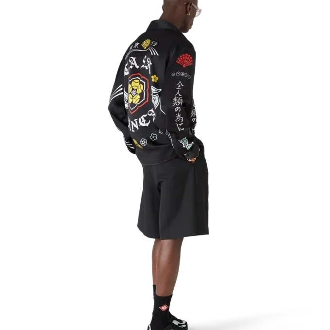 Emblem langermet skjorte i silkesatin