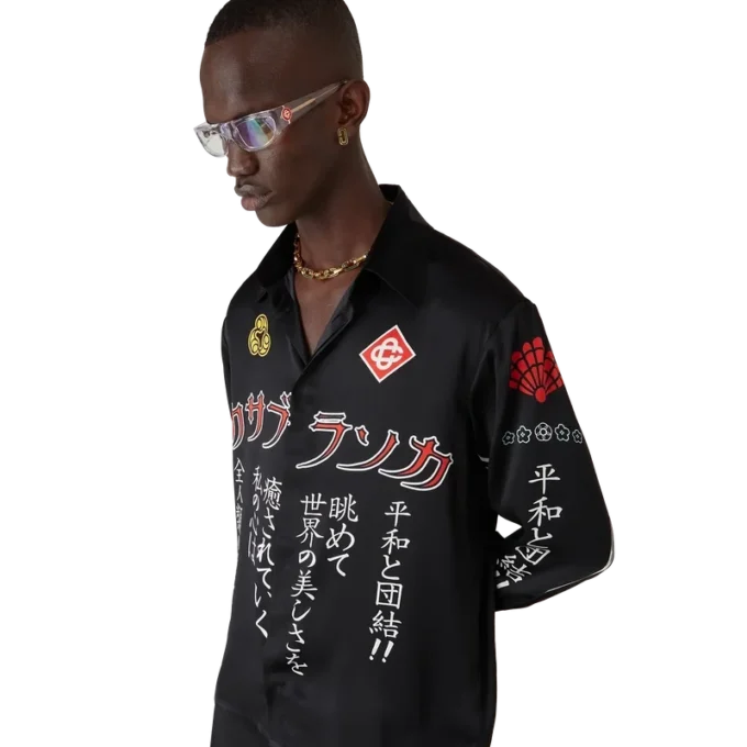 Emblem langermet skjorte i silkesatin