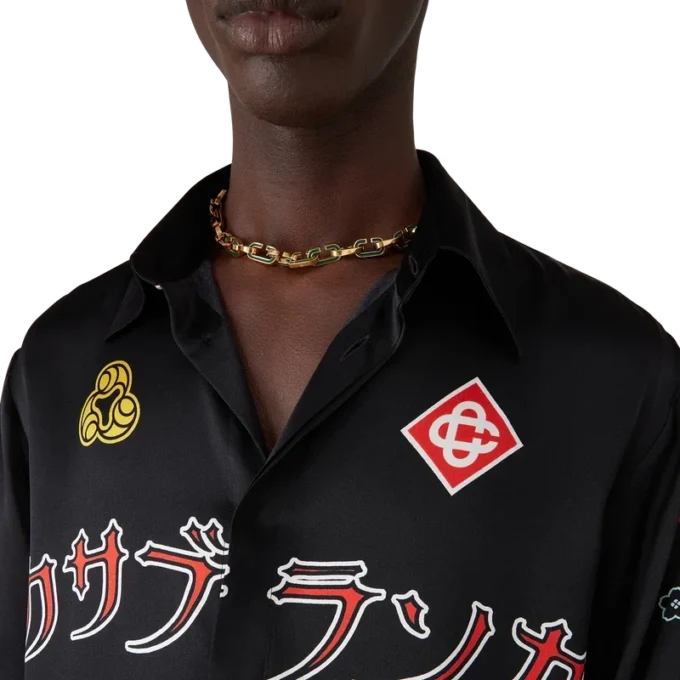 Emblem langermet skjorte i silkesatin