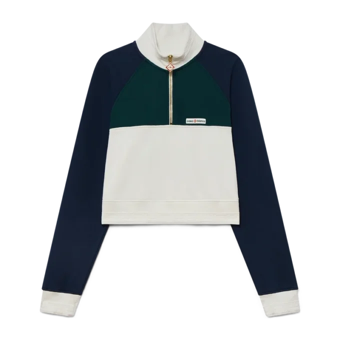 Farget blokkert kort sweatshirt med kvart glidelås