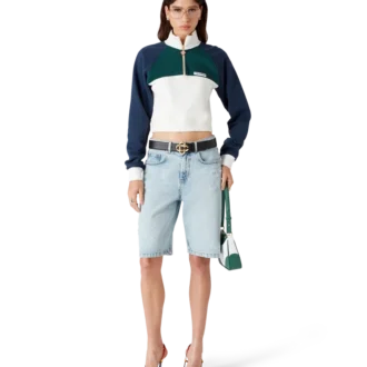 Farget blokkert kort sweatshirt med kvart glidelås