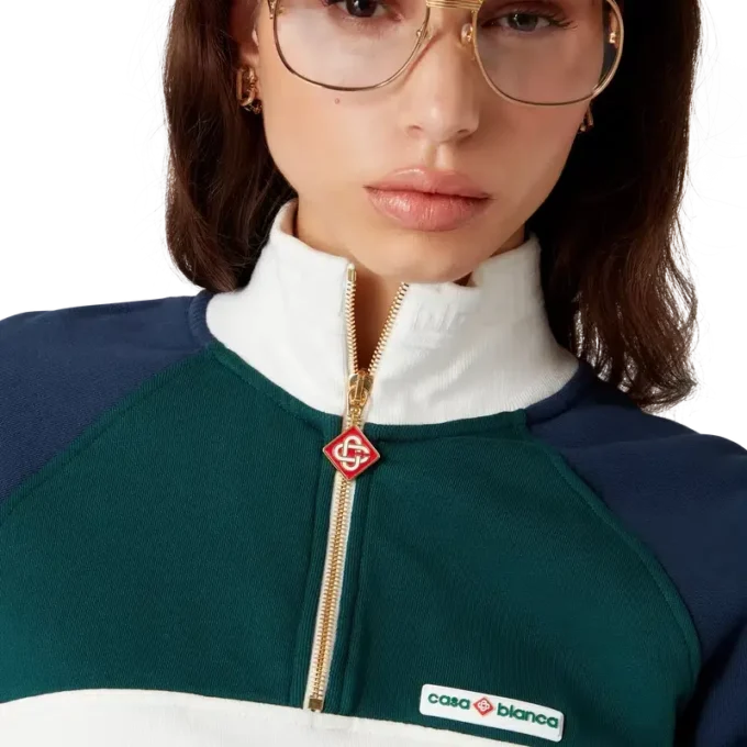 Farget blokkert kort sweatshirt med kvart glidelås