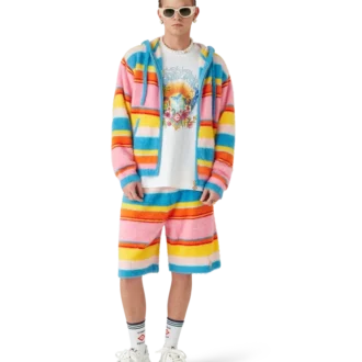 Fluffy Stripe Oversized Hooded Sweatshirt