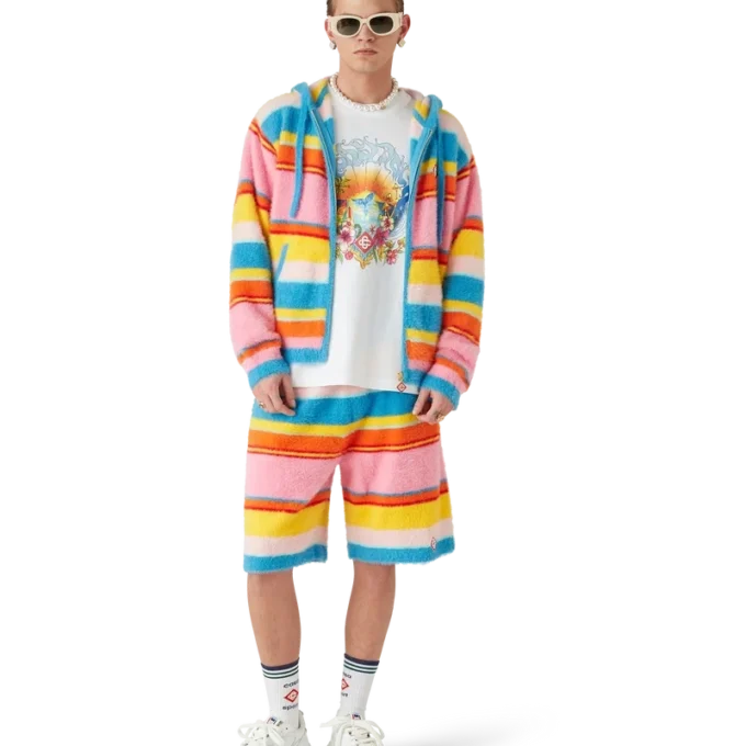 Fluffy Stripe Oversized Hooded Sweatshirt