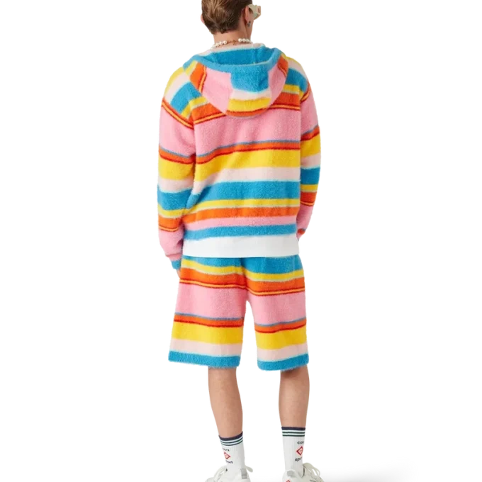 Fluffy Stripe Oversized Hooded Sweatshirt