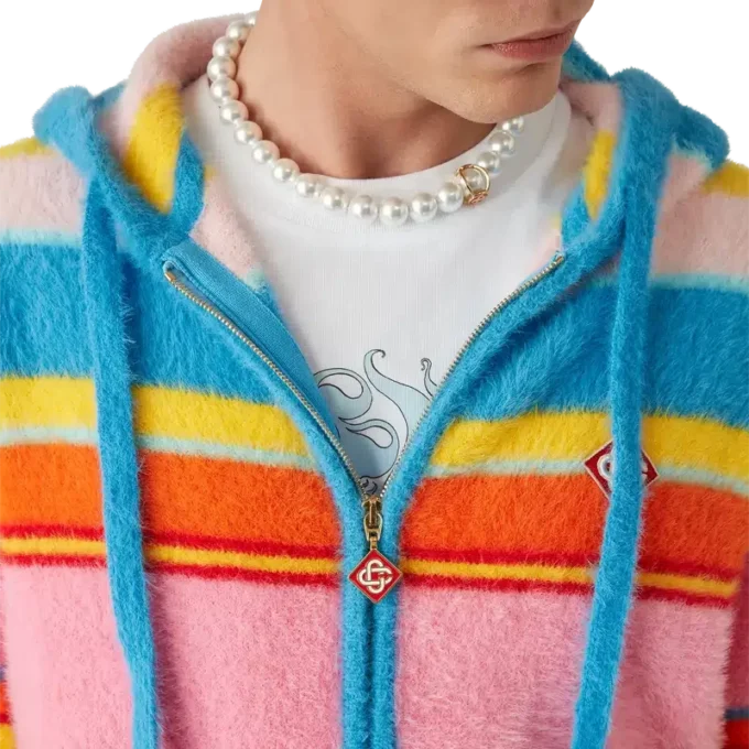 Fluffy Stripe Oversized Hooded Sweatshirt