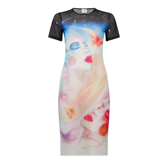 Galactic Connection kortærmet kjole i mesh