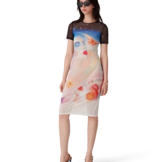 Galactic Connection kortærmet kjole i mesh