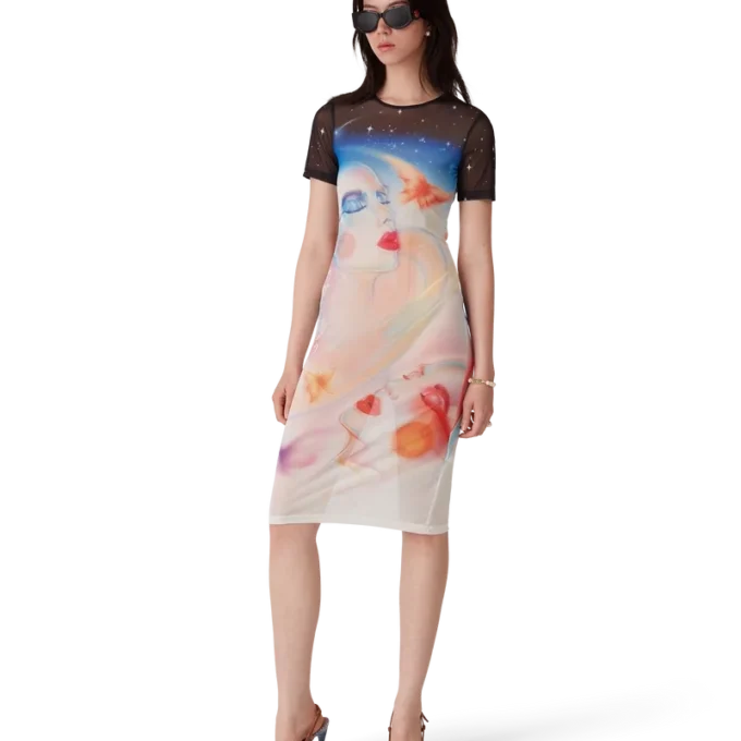 Galactic Connection kortærmet kjole i mesh