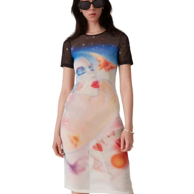 Galactic Connection kortærmet kjole i mesh