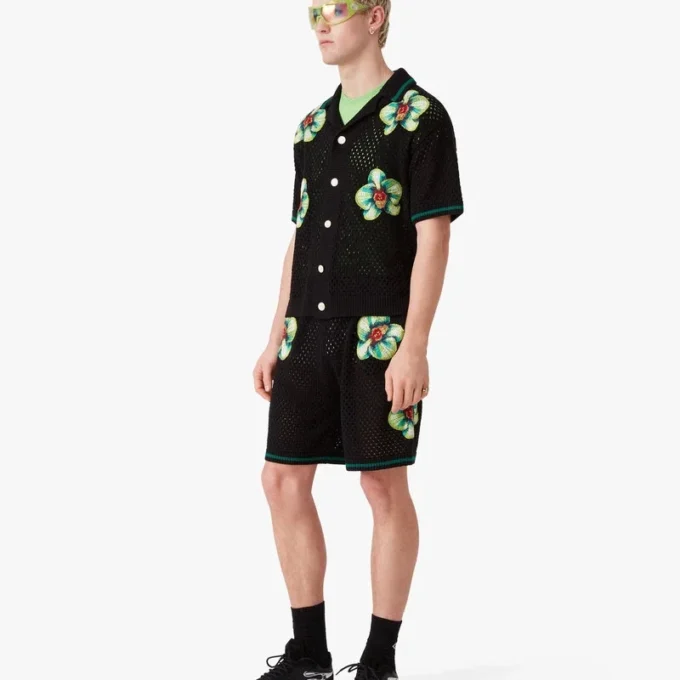 Glitch Orchid broderte heklede Shorts