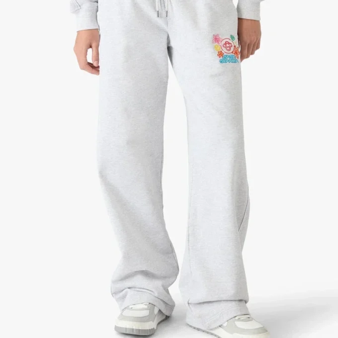 Grå broderte cropped joggebukse