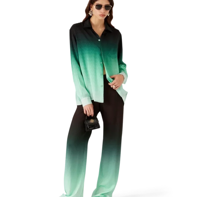 Gradient Ping Pong Jacquard langermet silkeskjorte