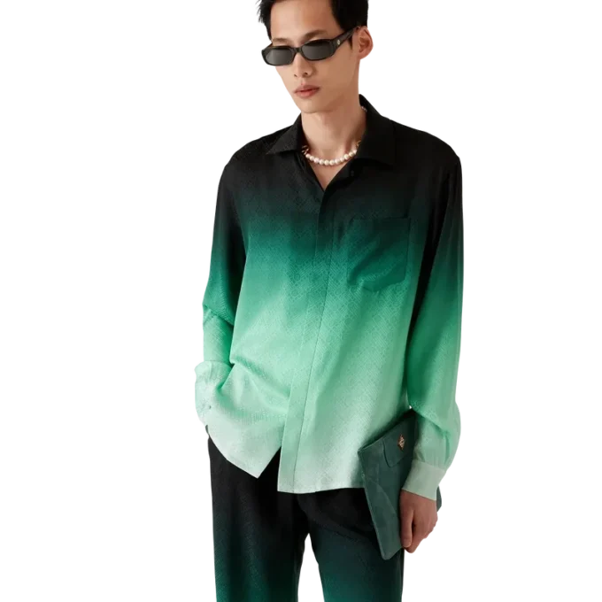 Gradient Ping Pong Jacquard langermet silkeskjorte Gradient Ping Pong Jacquard langermet silkeskjorte