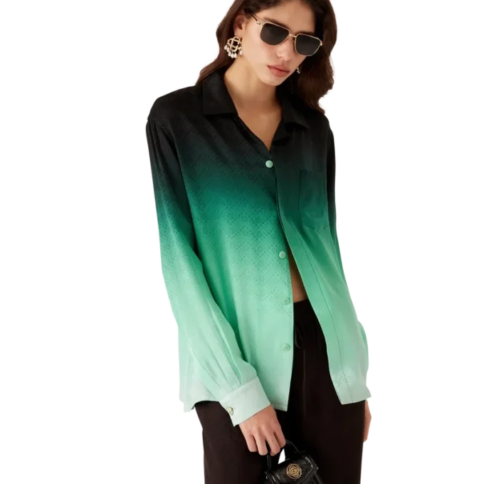 Gradient Ping Pong Jacquard langermet silkeskjorte