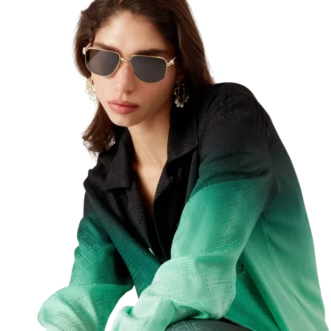 Gradient Ping Pong Jacquard langermet silkeskjorte