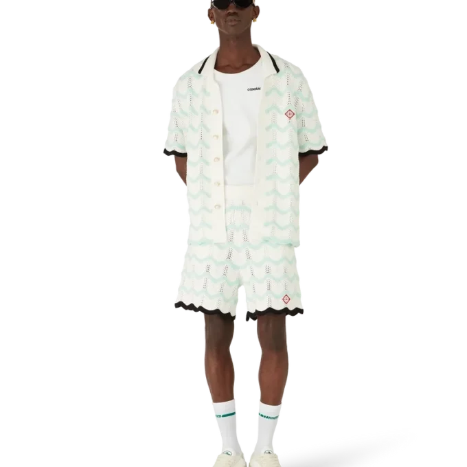 Gradient Wave bomullshorts i heklet design