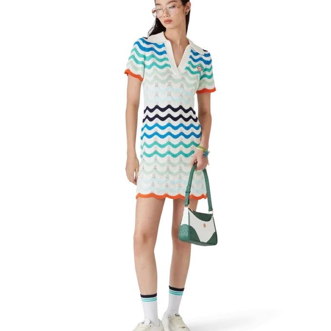 Gradient Wave Crochet Mini Kjole