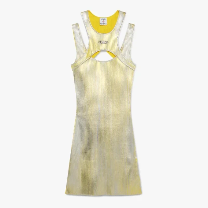 Gul minikjole med folietrykk