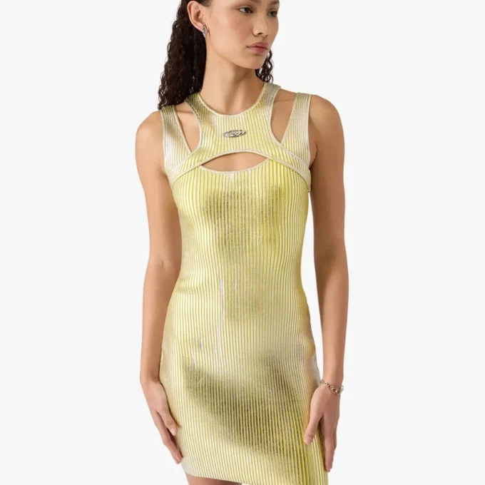 Gul minikjole med folietrykk