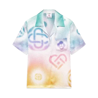 Halftone Logo-skjorte med kubansk krage og korte ermer