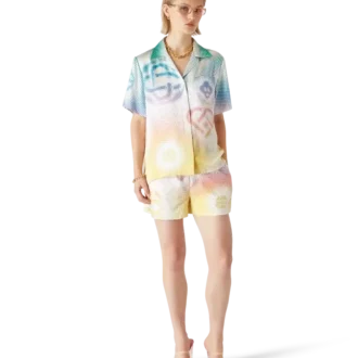 Halftone Logo-skjorte med kubansk krage og korte ermer