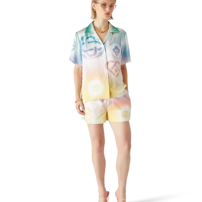 Halftone Logo-skjorte med kubansk krage og korte ermer