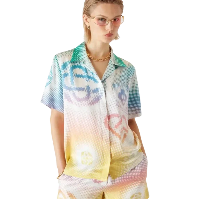 Halftone Logo-skjorte med kubansk krage og korte ermer