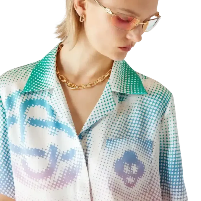 Halftone Logo-skjorte med kubansk krage og korte ermer