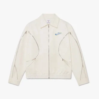 Hvit bomullsdrilljakke med glidelås