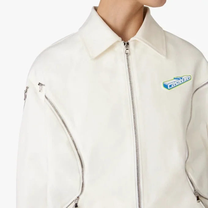 Hvit bomullsdrilljakke med glidelås