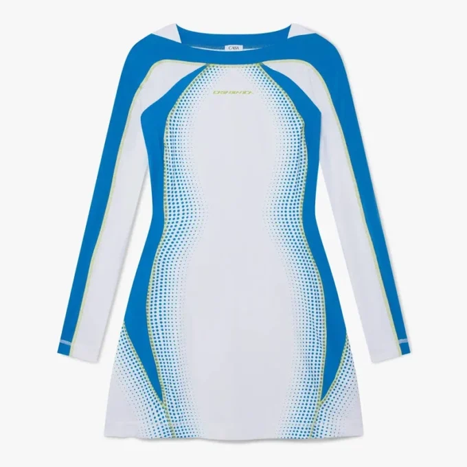 Hvit halvtonet stretch-tennis-maxi-kjole