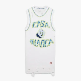 Hvit håndstrikket mini-tankkjole