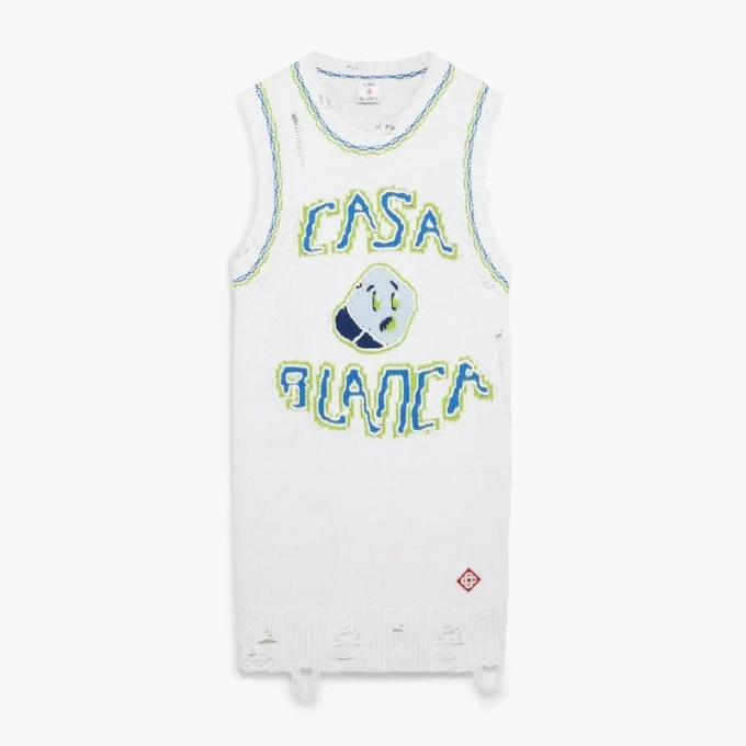 Hvit håndstrikket mini-tankkjole