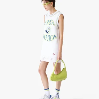 Hvit håndstrikket mini-tankkjole