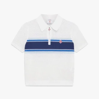 Hvit og blå stripet mesh-top