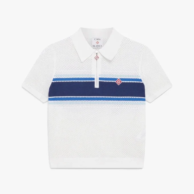 Hvit og blå stripet mesh-top