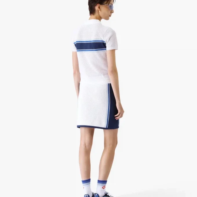 Hvit og blå stripet mesh-top