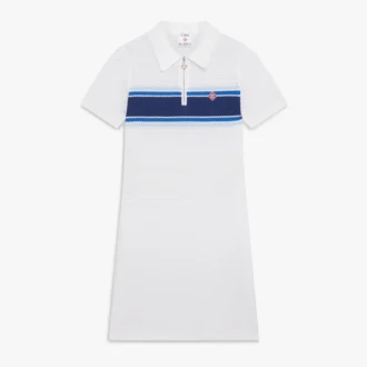 Hvit og blå stripet midi-kjole i mesh