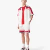 Hvit stripet kortærmet poloskjorte med shorts