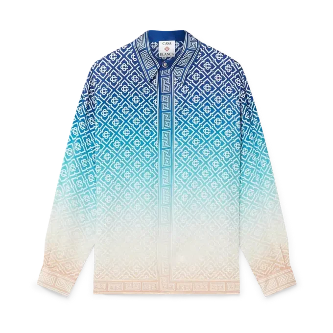 Jacquard-silkeskjorte med langermet og fargeovergang