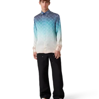 Jacquard-silkeskjorte med langermet og fargeovergang