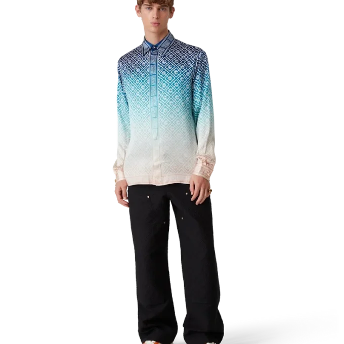 Jacquard-silkeskjorte med langermet og fargeovergang