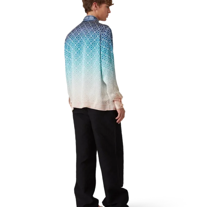 Jacquard-silkeskjorte med langermet og fargeovergang