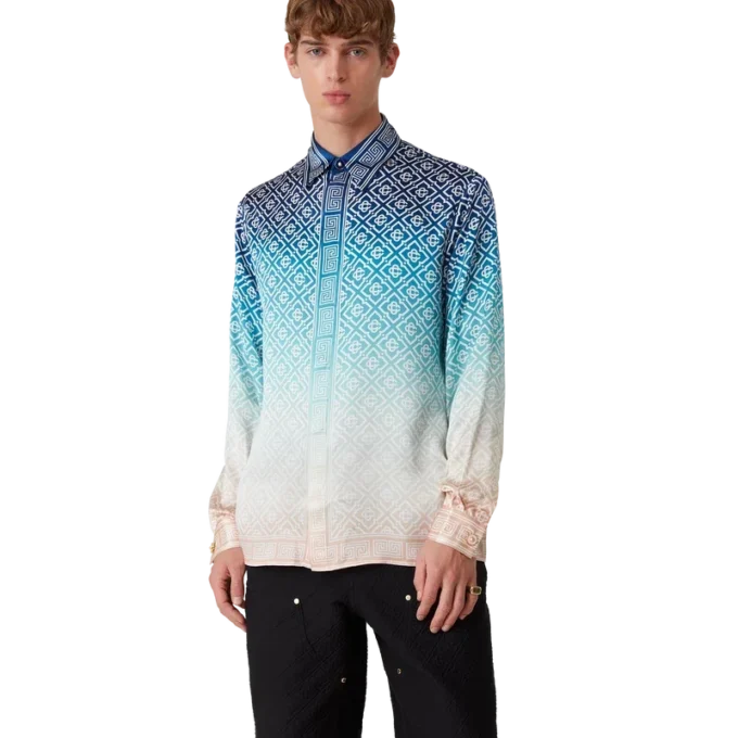 Jacquard-silkeskjorte med langermet og fargeovergang